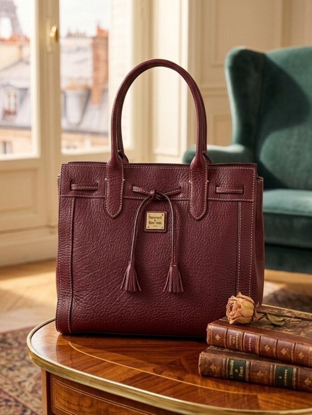 Vintage 2000s Dooney & Bourke Bordeaux Leather Tote Bag | Rare Paisley Interior